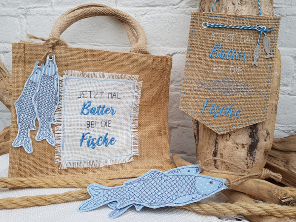 Wimpel Butter bei die Fische - ITH-Stickdatei
